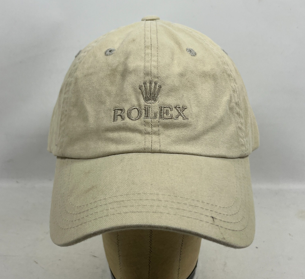 ROLEX Hat Adult OS Crown Logo Golf Baseball Cap Strapback Twill Cotton Beige